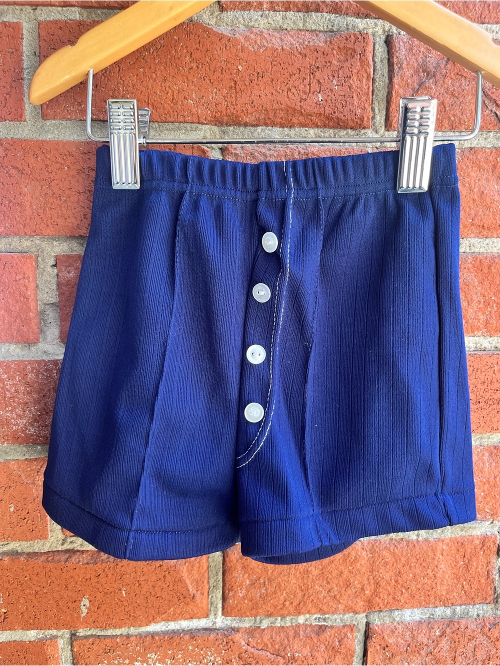 Vintage Kids Pull-On Elastic Waist Navy Blue Shorts with buttons